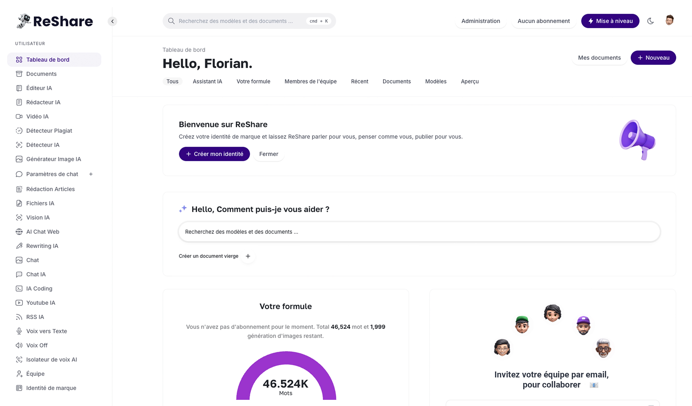 MagicAI Dashboard Mockup